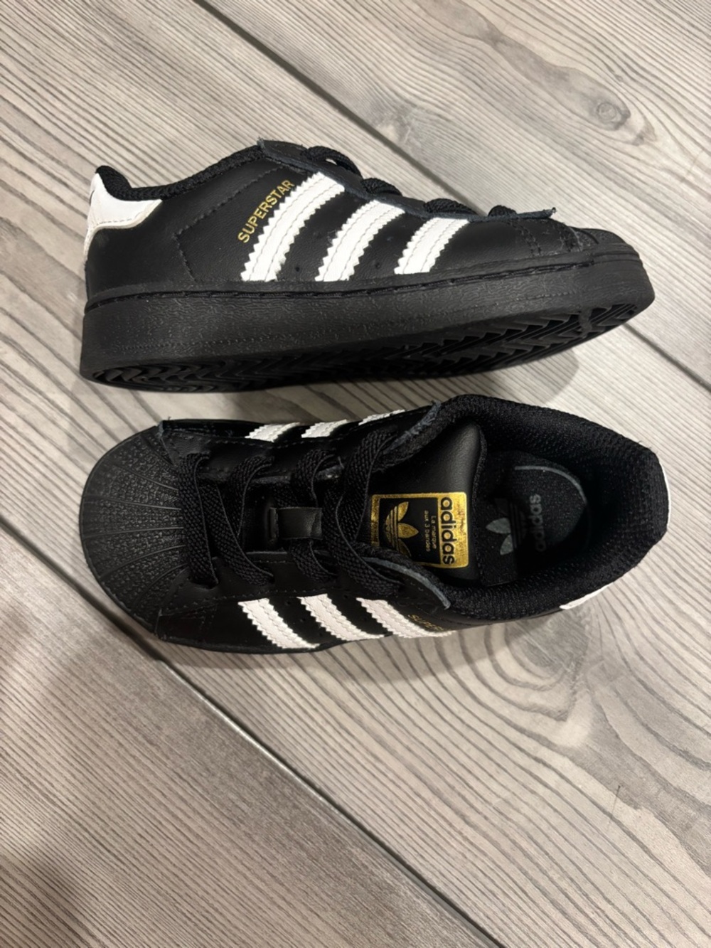 adidas Kids Black and White Superstar Sneakers
